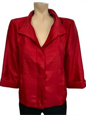 Chico's Vibrant Red Open-Front Dressy Jacket Size L